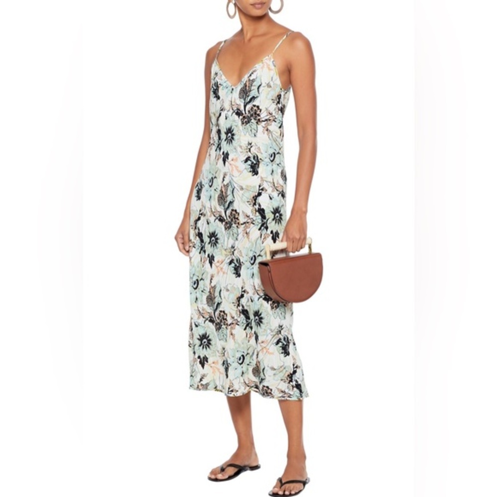 Diane Von Furstenberg Annalyse Floral Tropical Summer Maxi Slip Dress Mint L